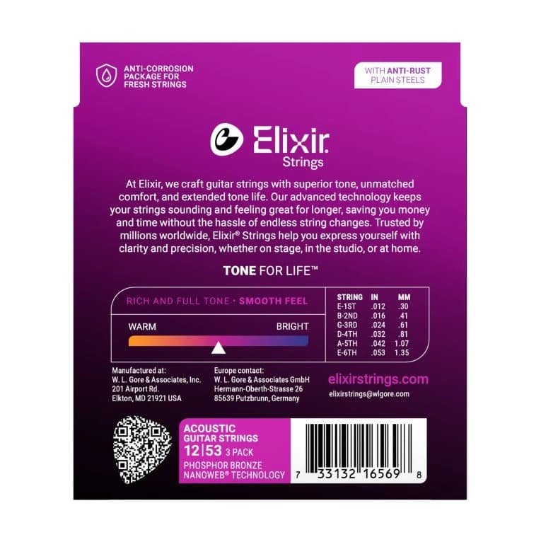 Elixir NANOWEB Acoustic 16569 (012-053) 3-pack - back