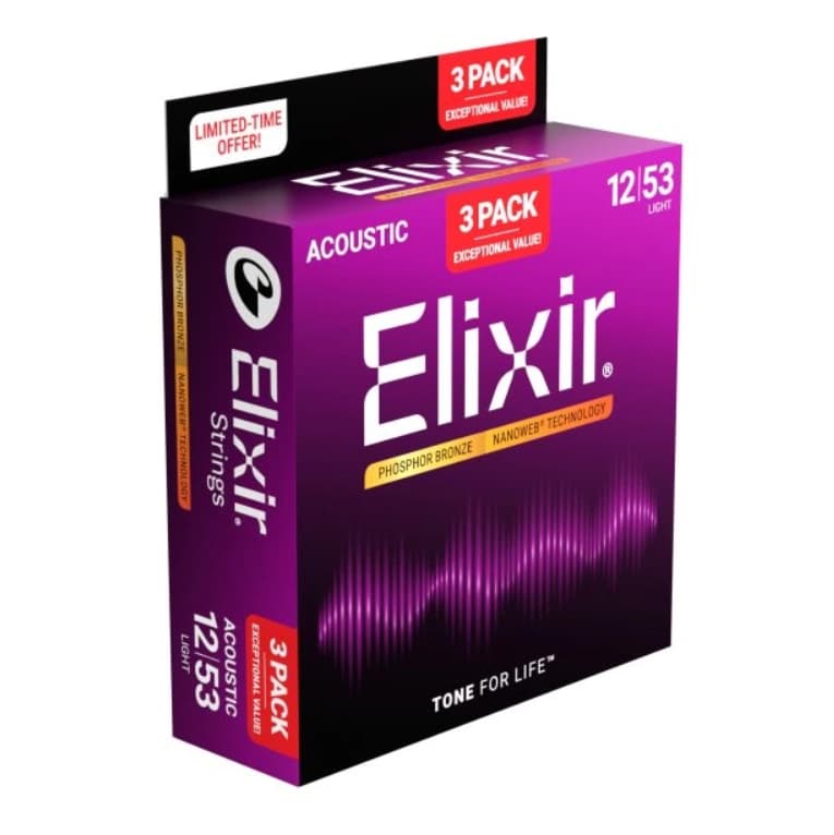 Elixir NANOWEB Acoustic 16569 (012-053) 3-pack